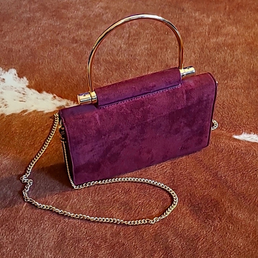 Maroon Handbag with Gold Chain & Handle